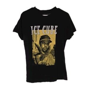 Ice Cube T-Shirt Men's Medium Black Graphic Tee Retro Crew Neck Pullover Stretch